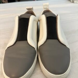 Vince Cream and Gray Slip-On Sneakers
